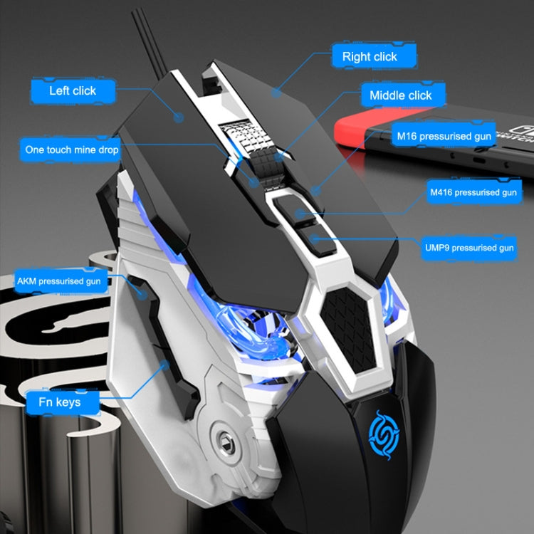 Lisslune | K-Snake Q18 9 Keys 6400DPI Illuminated Machine Wired Gaming Mouse, Cable Length: 1.5m (Black)
