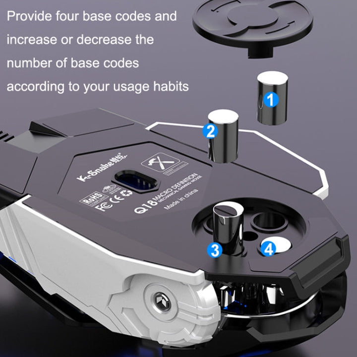 Lisslune | K-Snake Q18 9 Buttons 6400DPI Illuminated Machine Wired Gaming Mouse, Cable Length: 1.5m (White)