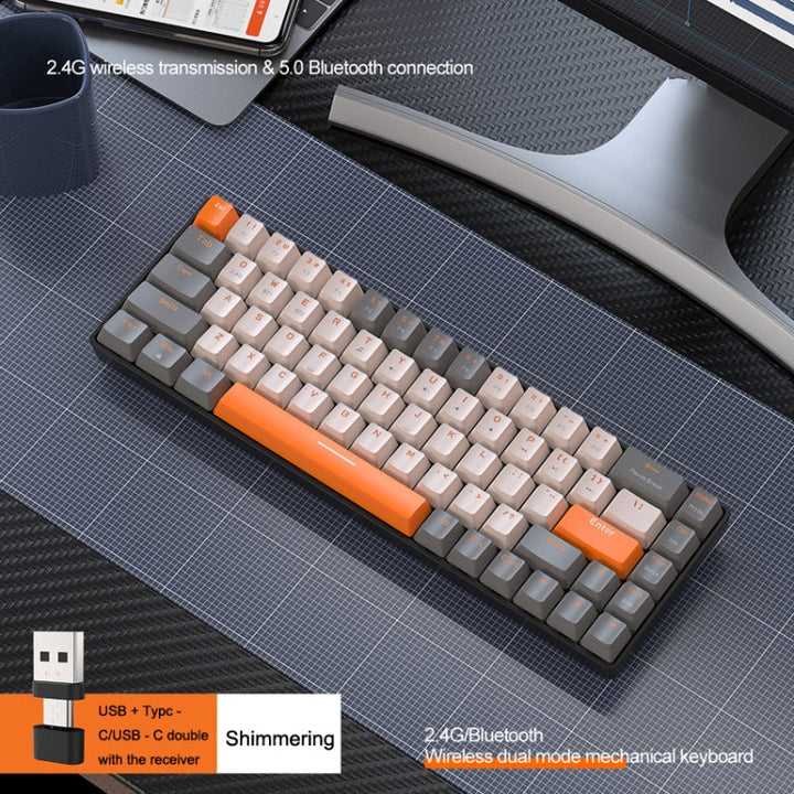 Lisslune | ZIYOU LANG K68 68-Key Bluetooth Wireless Dual-Mode Mechanical Keyboard, Style: Red Wave Version (Shimmering)