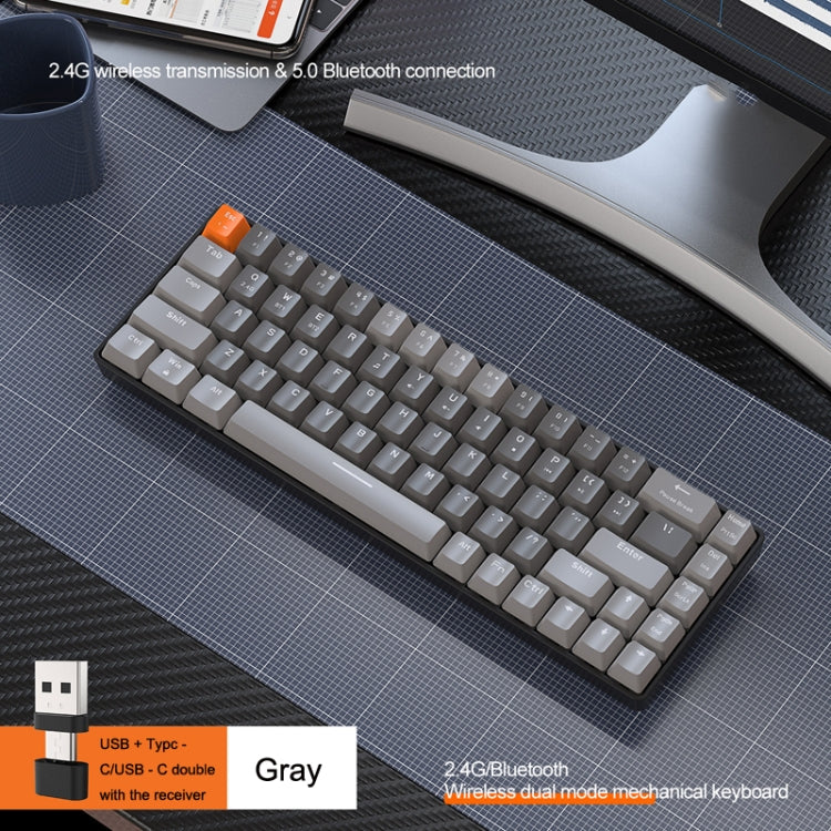 Lisslune | ZIYOU LANG K68 68 Keys Bluetooth Wireless Dual Model Mechanical Keyboard, Style: Green Switch Version (Gray)