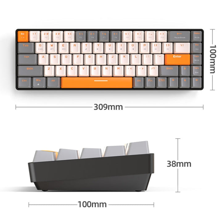 Lisslune | ZIYOU LANG K68 68 Keys Bluetooth Wireless Dual Model Mechanical Keyboard, Style: Green Switch Version (Gray)