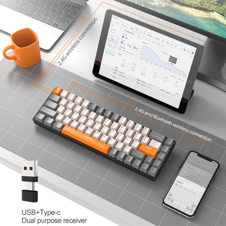 Lisslune | ZIYOU LANG K68 68 Keys Bluetooth Wireless Dual Model Mechanical Keyboard, Style: Green Switch Version (Gray)