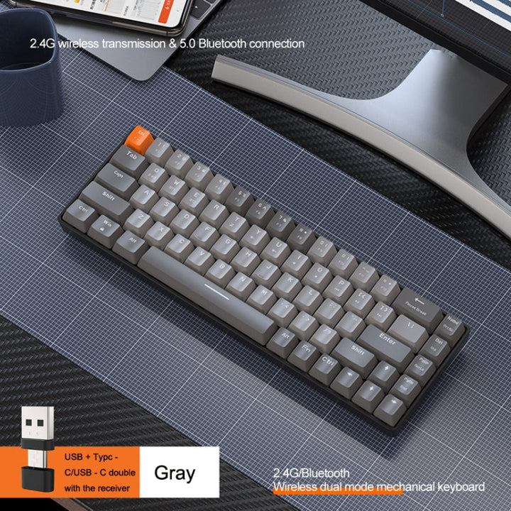 Lisslune | ZIYOU LANG K68 68 Keys Bluetooth Wireless Dual Mode Mechanical Keyboard, Style: Red Wave Version (Gray)