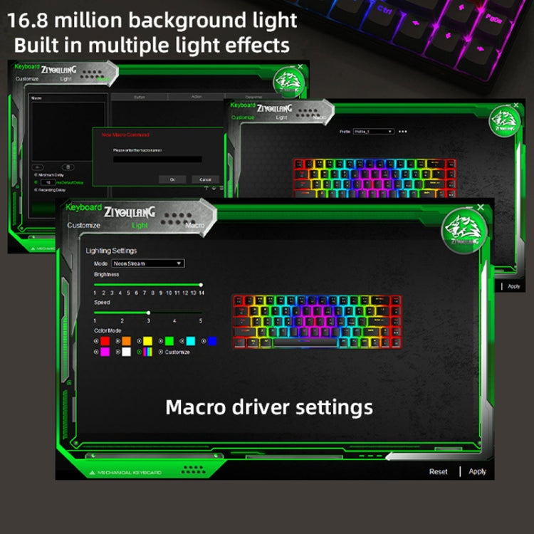 Lisslune | ZIYOU LANG T8 68 Keys RGB Gaming Mechanical Keyboard, Cable Length: 1.5m, Style: Micro Light Version Green Shaft
