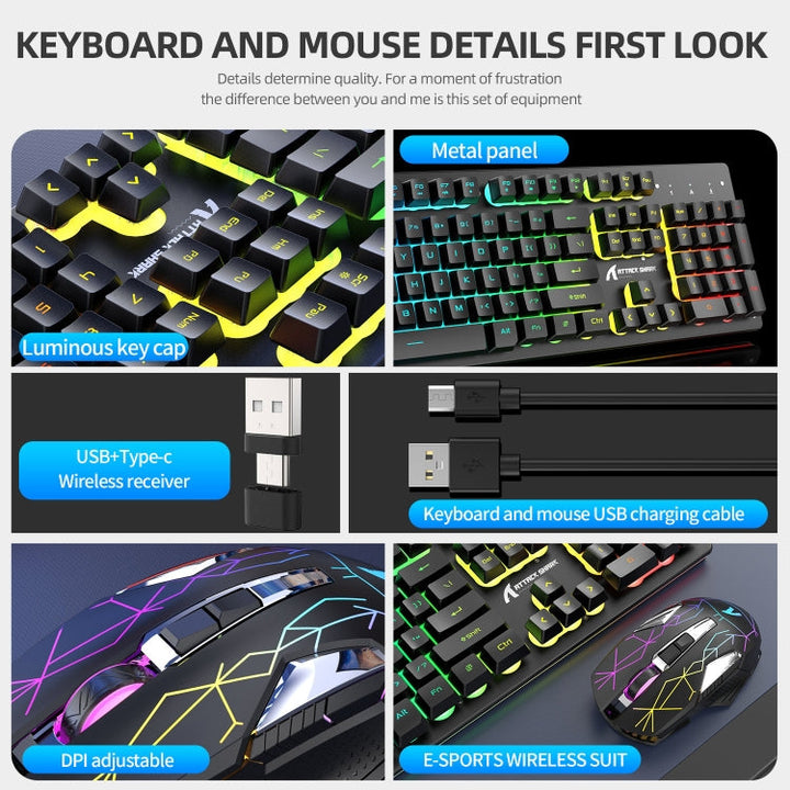 Lisslune | Attack Shark T3RGB RGB Illuminated Wireless Keyboard and Mouse Set (Black)