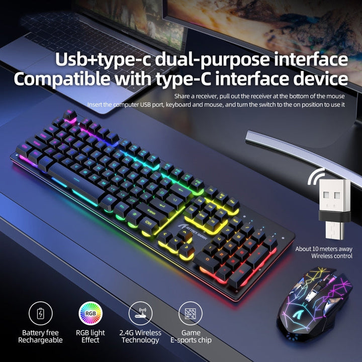 Lisslune | Attack Shark T3RGB RGB Illuminated Wireless Keyboard and Mouse Set (Black)