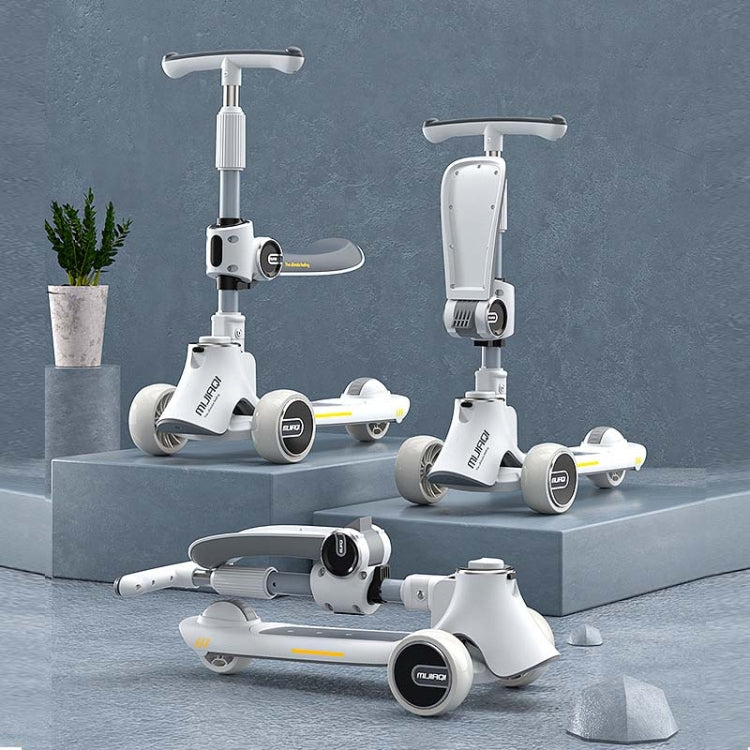 Lisslune | MIJIAQI 01 3 In 1 Multifunctional Foldable Kids Scooter with Music and Lights, Specification: White Seat