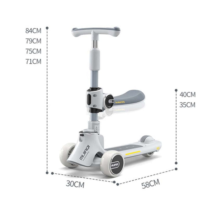 Lisslune | MIJIAQI 01 3 In 1 Multifunctional Foldable Kids Scooter with Music and Lights, Specification: White Seat