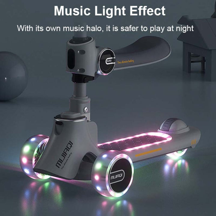 Lisslune | MIJIAQI 01 3 In 1 Multifunctional Foldable Kids Scooter with Music and Lights, Specification: White Seat