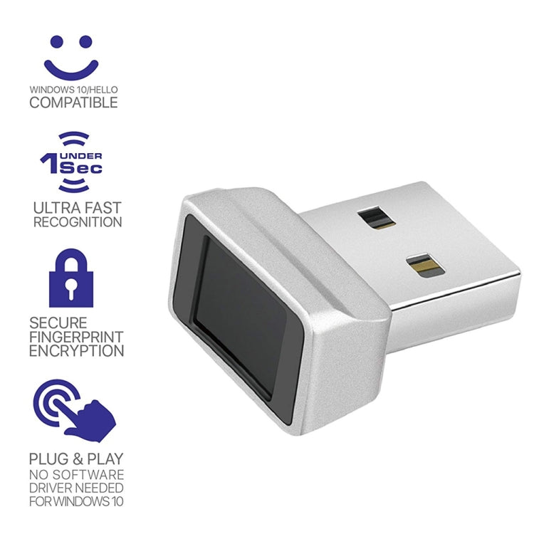 Lisslune | TRU7 USB-Fingerprint reader module for Windows 8 / 10 / 11 Hello (Silver Gray)