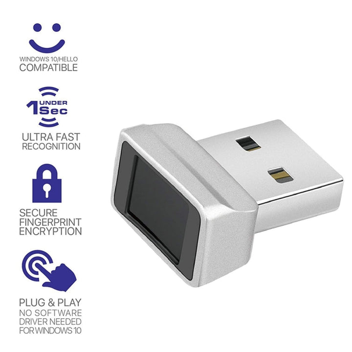 Lisslune | TRU7 USB-Fingerprint reader module for Windows 8 / 10 / 11 Hello (Silver Gray)
