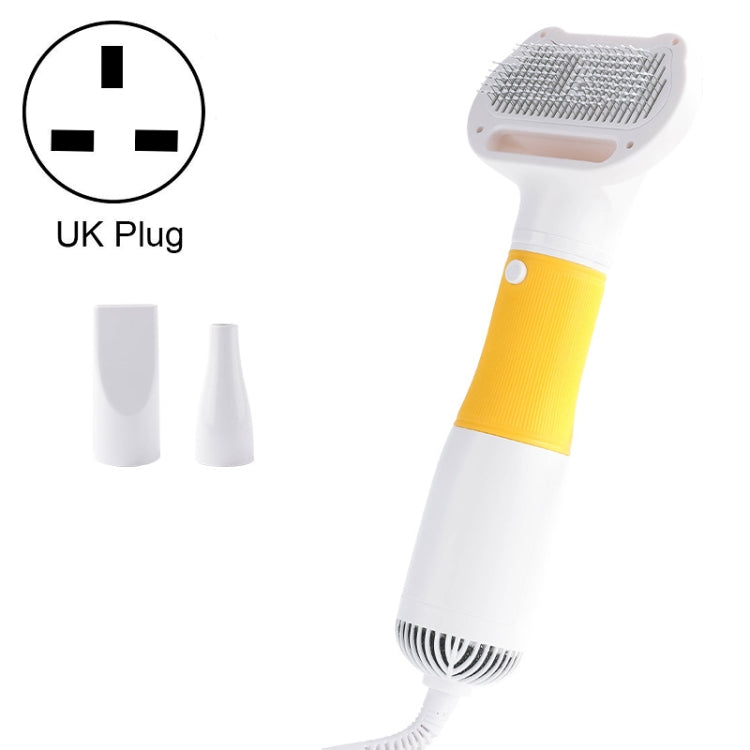 3 in 1 600W Pet Electric High Wind Hair Dryer Removing Combs, Specification: UK Plug 220-240V(Yellow)