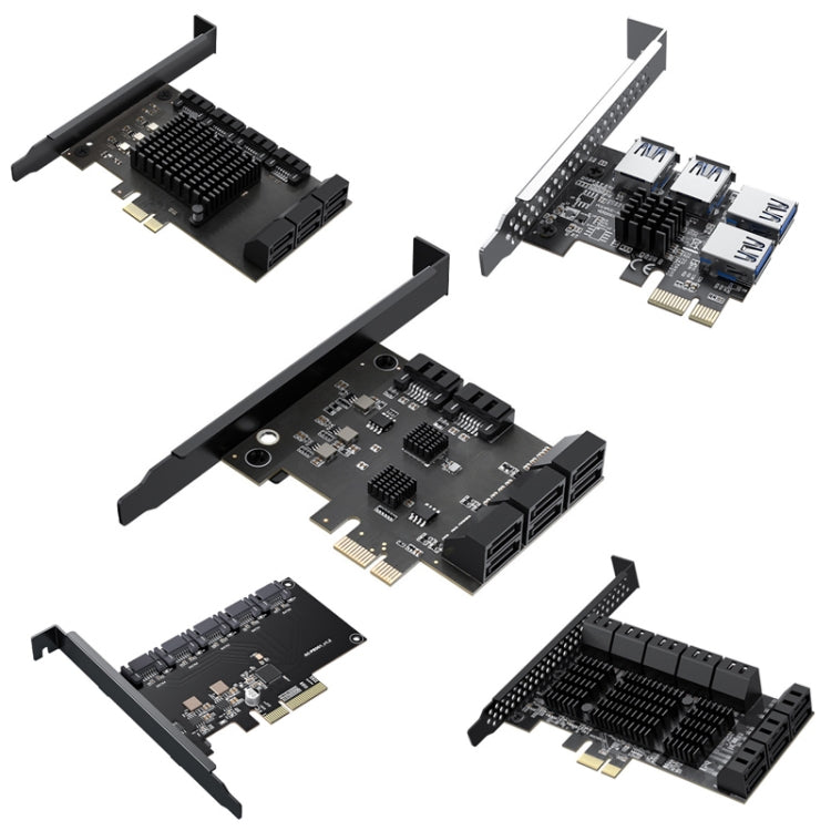 Lisslune | PCIE X1 to 10 Ports SATA3.0 Rotary Card Computer Desktop Solid State Hard Drive