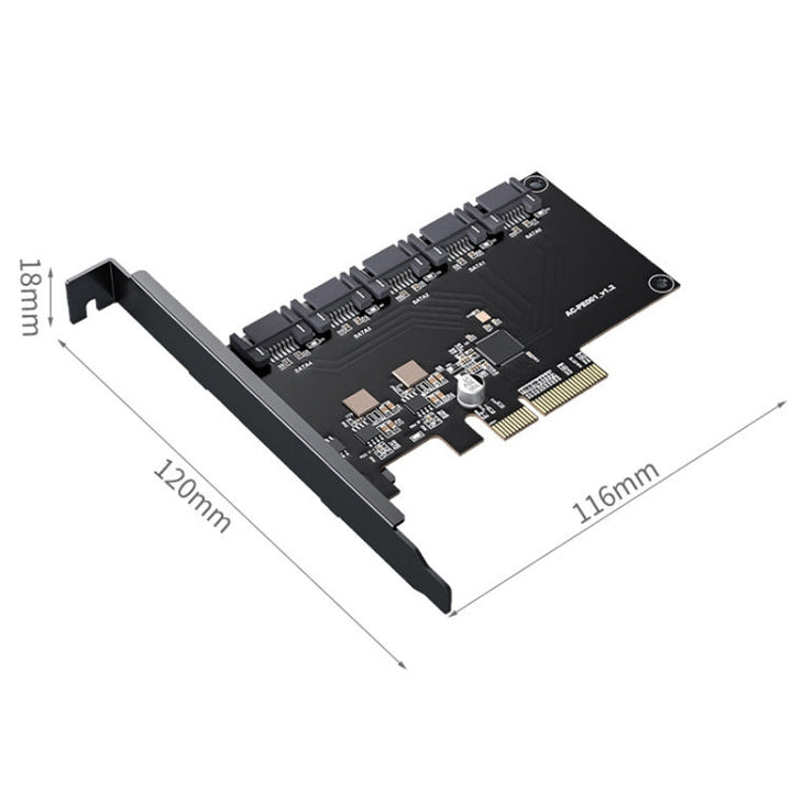 Lisslune | PCIE X1 to 10 Ports SATA3.0 Rotary Card Computer Desktop Solid State Hard Drive