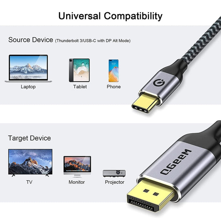 Lisslune | QGeeM QG-UA13 Type-C to DP 4K 60Hz Nylon Braided Adapter Cable, Length: 1.8 m