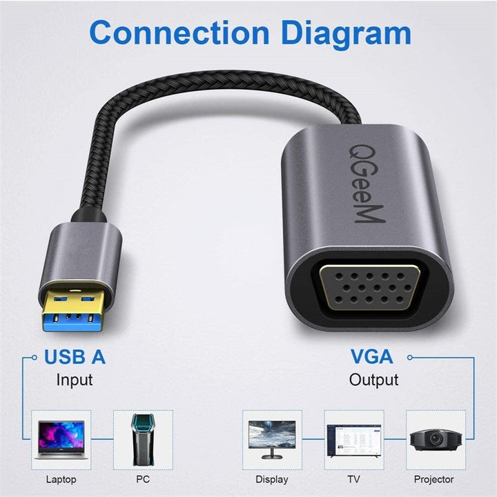 Lisslune | QGeeM QG-UA07-A USB 3.0 to VGA High Speed Multi-Display Video Converter (Silver Gray)