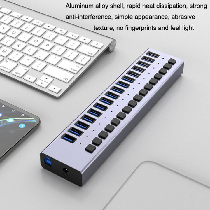 Lisslune | HS-716MG USB3.0 Aluminum Alloy Gray 10 Ports 12V/4A Expansion Docking Computer Camera HUB
