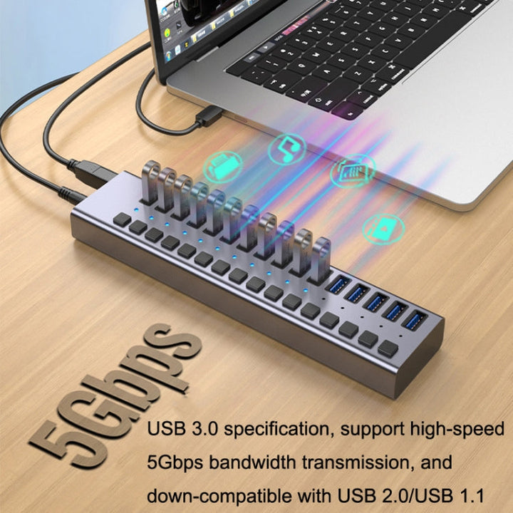 Lisslune | HS-716MG USB3.0 Aluminum Alloy Gray 7 Ports 12V/2A Expansion Docking Computer Camera HUB