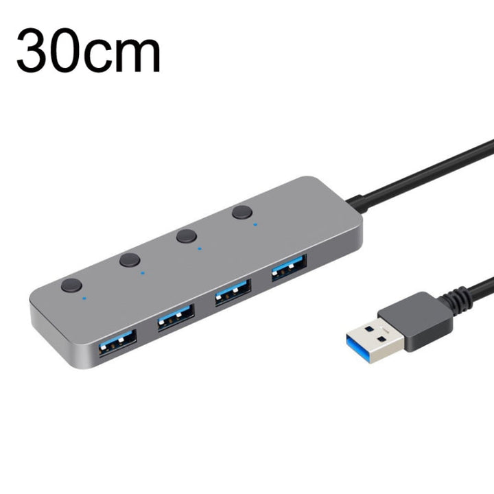 Lisslune | HS0059 Independent Switch USB 3.0 4 Ports Expansion Type-C / USB-C Aluminum Alloy HUB, Cable Length: 30cm