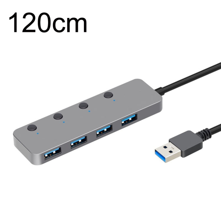 Lisslune | HS0059 Independent Switch USB 3.0 4 Ports Extension Type-C / USB-C Aluminum Alloy HUB, Cable Length: 120cm