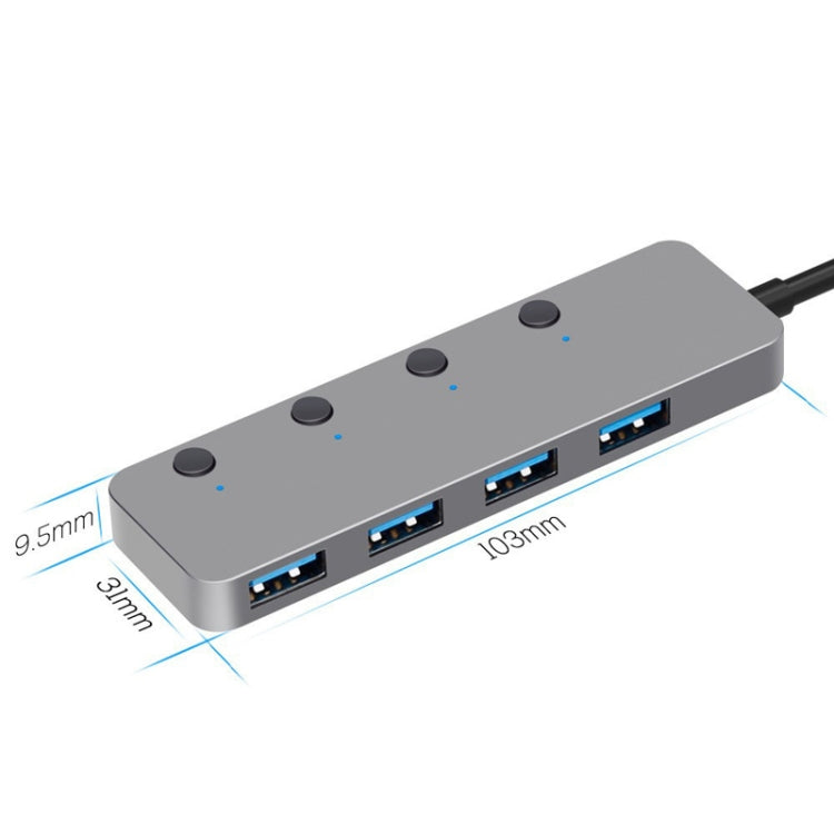 Lisslune | HS0059 Independent Switch USB 3.0 4 Ports Extension Type-C / USB-C Aluminum Alloy HUB, Cable Length: 120cm