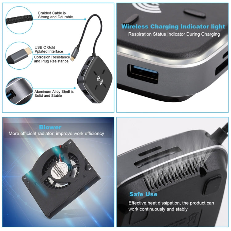 Lisslune | AY95 9 In 1 TYPE-C/USB-C HUB Extended Dock Wireless Fast Charging Hub (Black)