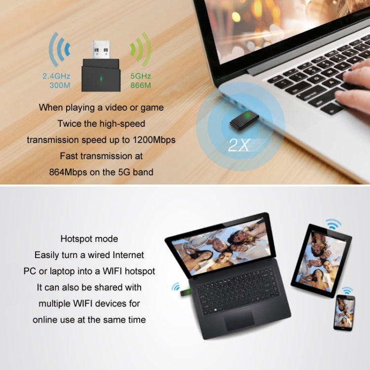Lisslune | BT5.0 AC1200M Dual Band 2.4G+5.8G USB3.0 Wireless Gigabit Network Adapter