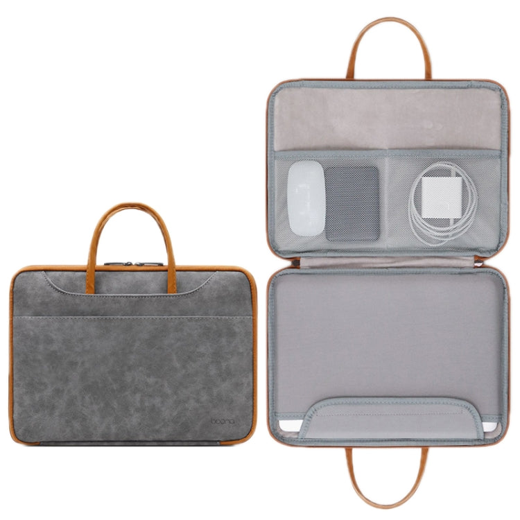 Lisslune | Baona Leather Fully Open Portable Waterproof Laptop Bag, Size: 15/15.6/16 Inches (Gray Brown)