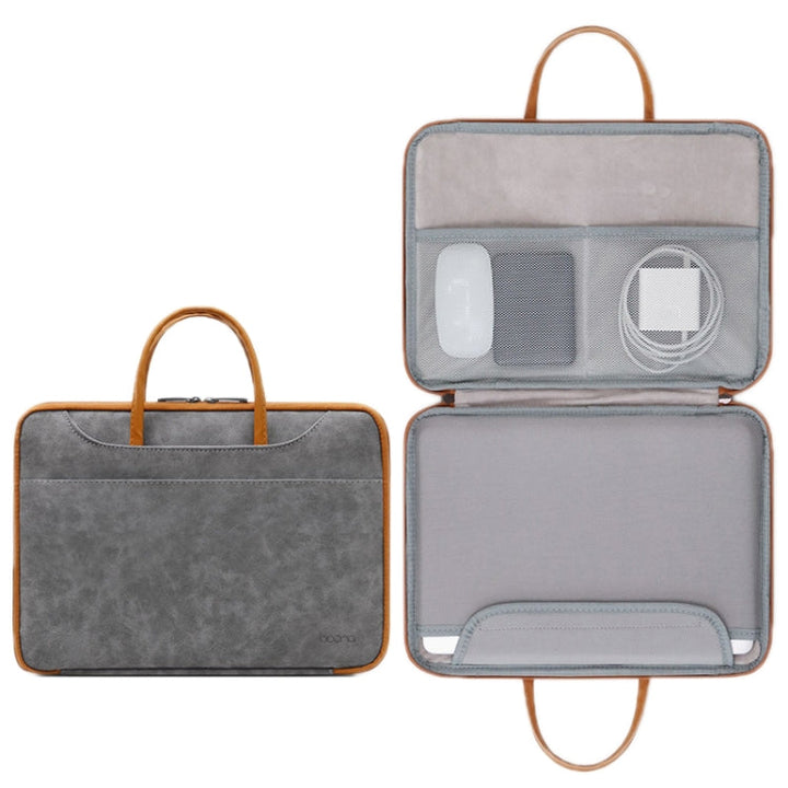 Lisslune | Baona Leather Fully Open Portable Waterproof Laptop Bag, Size: 15/15.6/16 Inches (Gray Brown)
