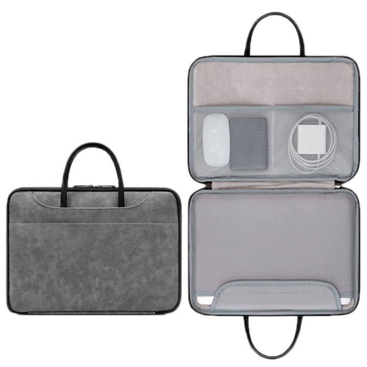 Lisslune | Baona Leather Fully Open Wearable Waterproof Computer Bag, Size: 15/15.6/16 Inch (Gray Black)