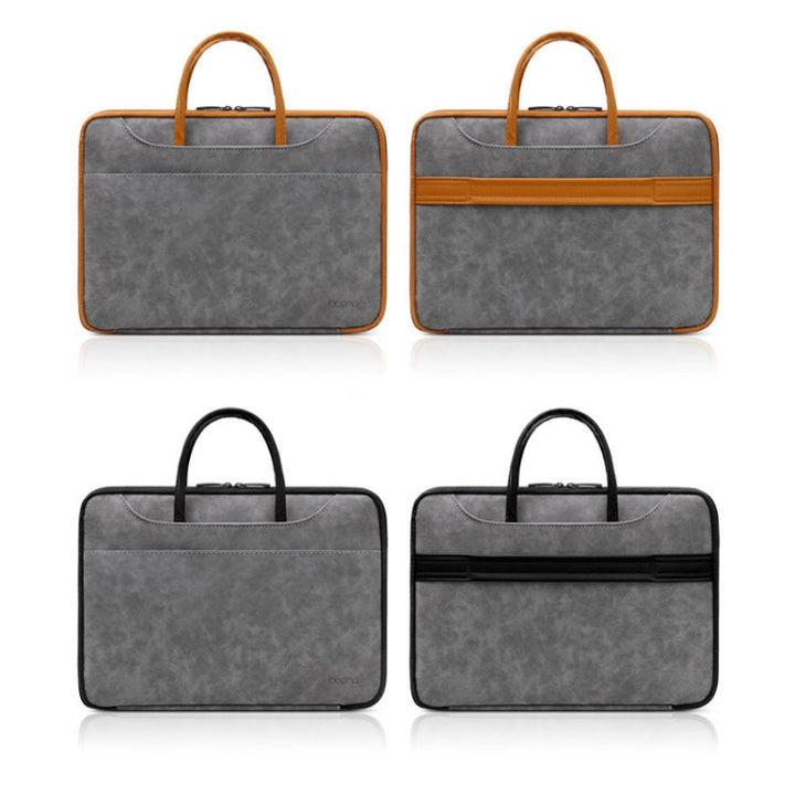 Lisslune | Baona Leather Fully Open Wearable Waterproof Computer Bag, Size: 15/15.6/16 Inch (Gray Black)