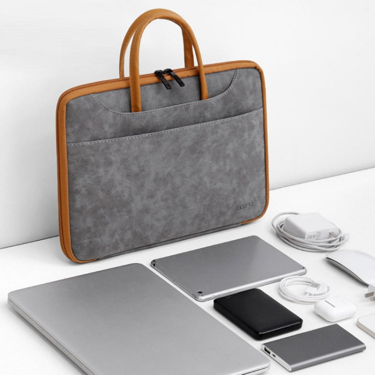 Lisslune | Baona Leather Fully Open Portable Waterproof Laptop Bag, Size: 15/15.6/16 Inches (Gray Brown)
