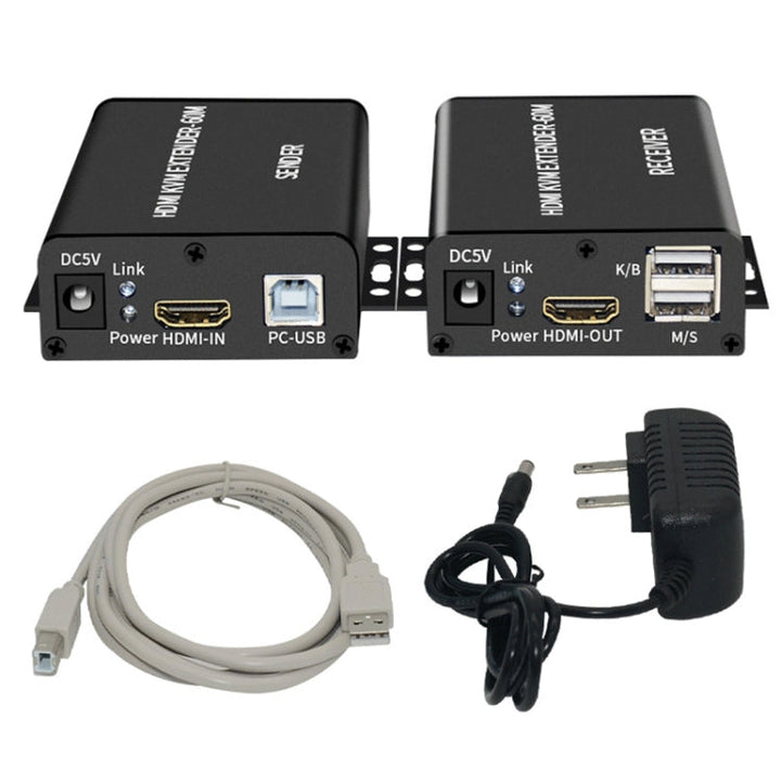 Lisslune | BW-HKE60A HDMI 60m KVM with USB extender support POE One-sided power supply with US plug (Black)
