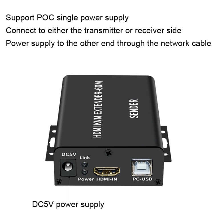 Lisslune | BW-HKE60A HDMI 60m KVM with USB extender support POE One-sided power supply with US plug (Black)