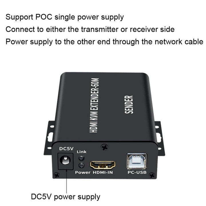Lisslune | BW-HKE60A HDMI 60m KVM with USB extender support POE One-sided power supply with US plug (Black)
