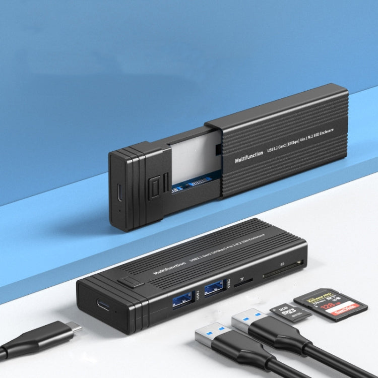 Lisslune | M.2 NVME SATA SSD enclosure adapter with 4 in 1 hub USB 3.2 Gen 2 10Gbps HDD adapter support for SD/TF card reader (Black)