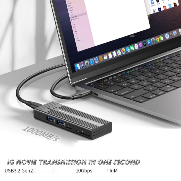 Lisslune | M.2 NVME SATA SSD enclosure adapter with 4 in 1 hub USB 3.2 Gen 2 10Gbps HDD adapter support for SD/TF card reader (Black)