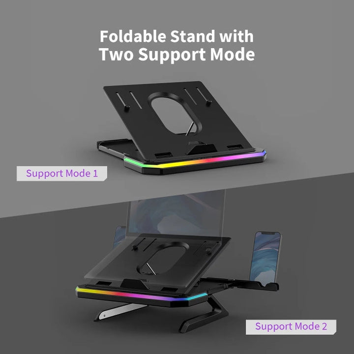 Lisslune | Laptop stand with RGB lighting 9-level adjustable notebook stand (Black)