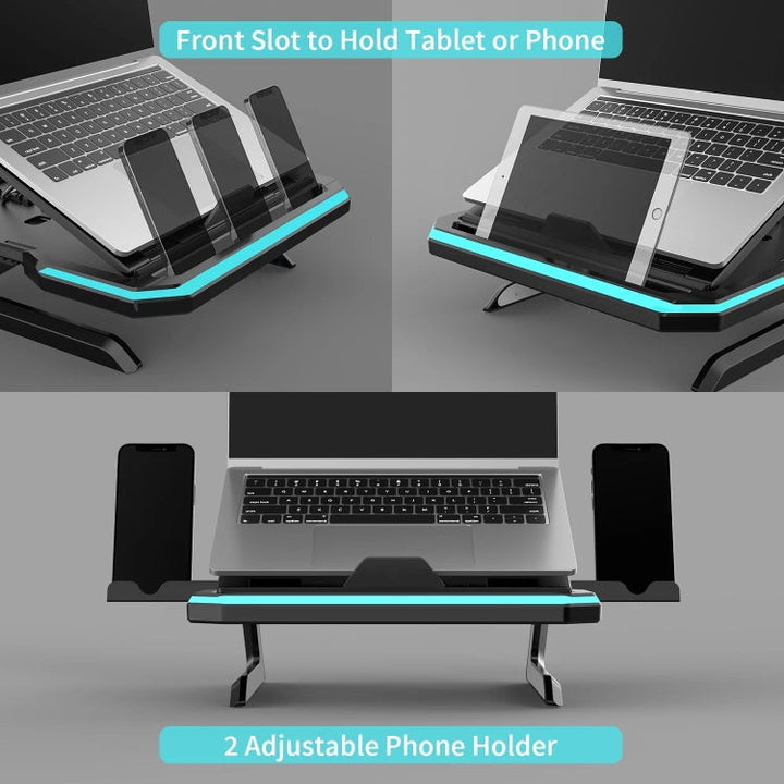 Lisslune | Laptop stand with RGB lighting 9-level adjustable notebook stand (Black)