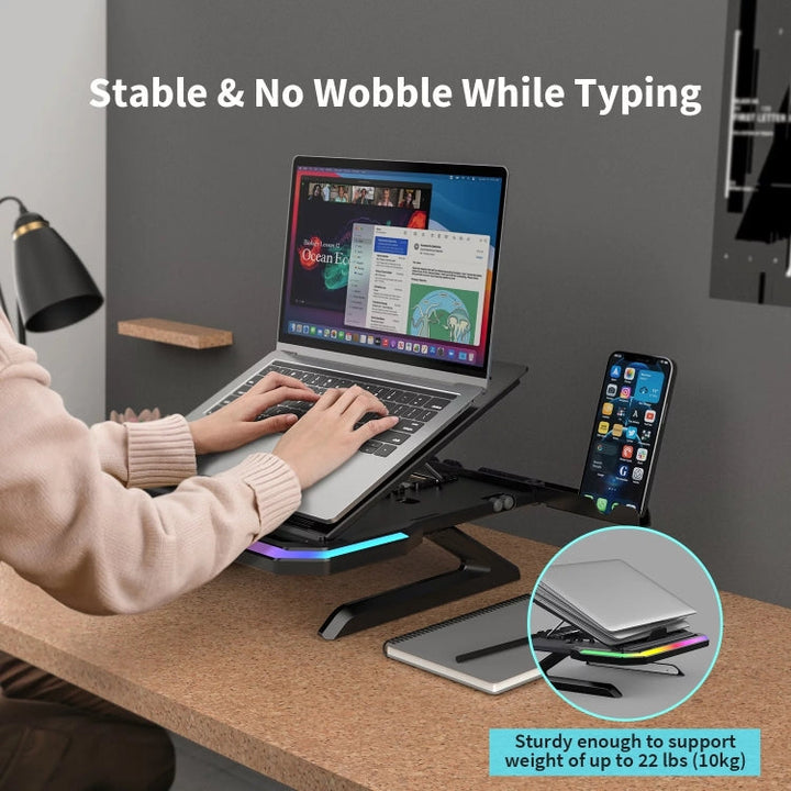 Lisslune | Laptop stand with RGB lighting 9-level adjustable notebook stand (Pink)