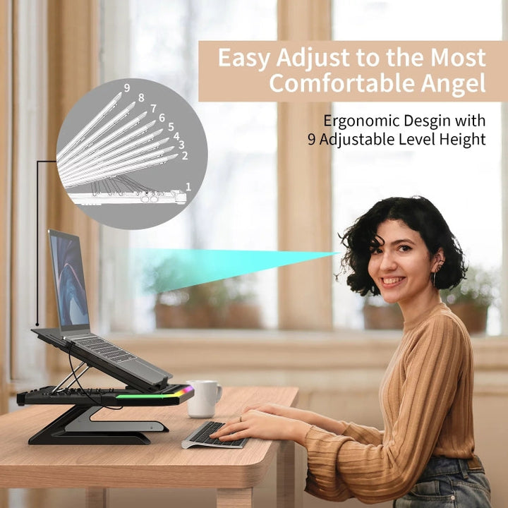 Lisslune | Laptop stand with RGB lighting 9-level adjustable notebook stand (Black)