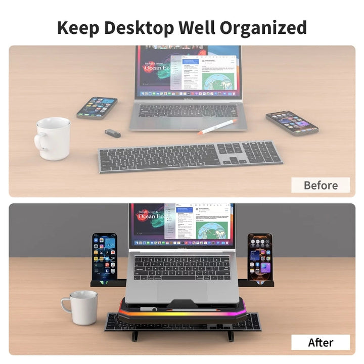 Lisslune | Laptop stand with RGB lighting 9-level adjustable notebook stand (Pink)