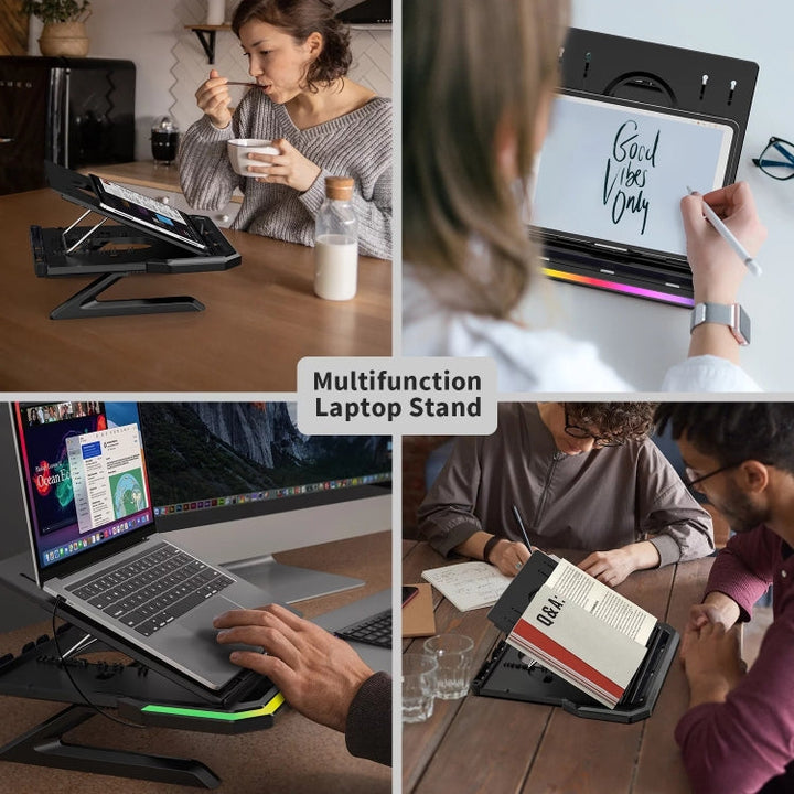 Lisslune | Laptop stand with RGB lighting 9-level adjustable notebook stand (Pink)