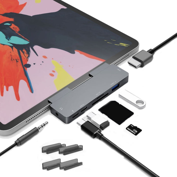 Lisslune | For iPad Pro 7-in-1 HDMI 4K + 3.5 mm Audio + SD/TF + 1 USB 3.0 + USB-C/Type-C + PD USB-C Docking Station