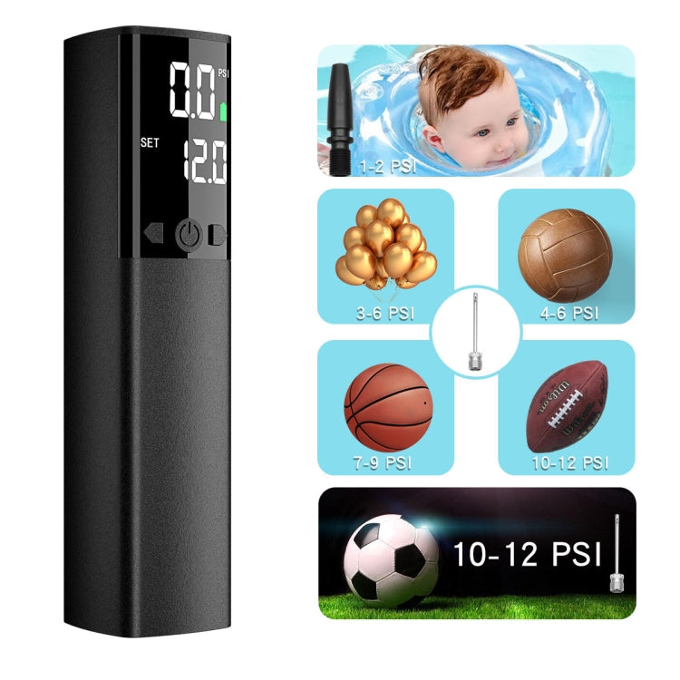 Lisslune | AP-04 Wireless Electric Air Pump With LCD Display For Soccer Basketball (Black)