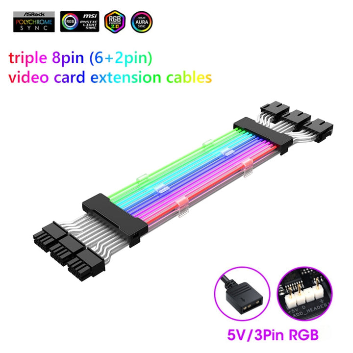 Lisslune | Dual 8-Pin Graphics Card Power Supply Cable Black 5V ARGB Neon Colors Line