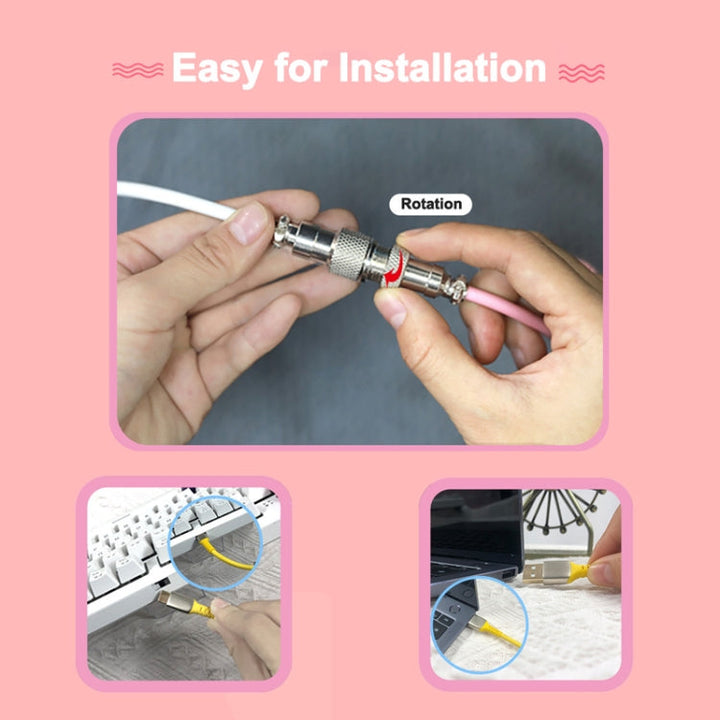 Lisslune | Ajazz AL60 USB to Type-C/USB-C Keyboard Extension Line Single Hole Connection, Cable Length: 2.3m (Peach Pink)