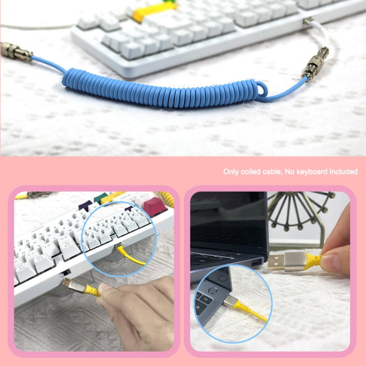 Lisslune | Ajazz AL60 USB to Type-C/USB-C Keyboard Extension Cable Single Hole Connection, Cable Length: 2.3 m (Sky Blue)