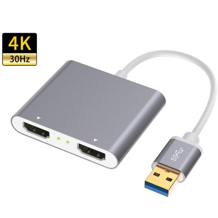 Lisslune | USB 3.0 to Dual HDMI High Resolution Converter 4K USB Same Screen Extender (Gray)