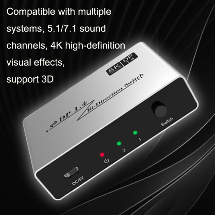 Lisslune | 8K 60HZ 1.4V 2 In 1 Out DP Bidirectional Switcher (Gray)